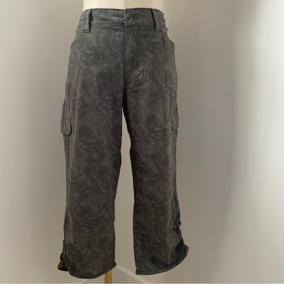 Eddie Bauer Green/Grey Patterned Capri Travex Cargo Nylon Hiking Pants - Picture 1 of 16